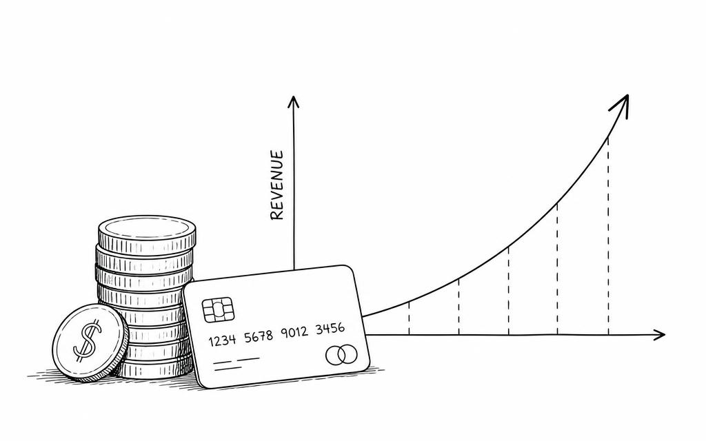 Line drawing of a stack of coins and a card