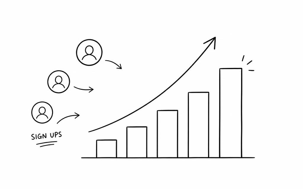 Line drawing of a rising bar chart