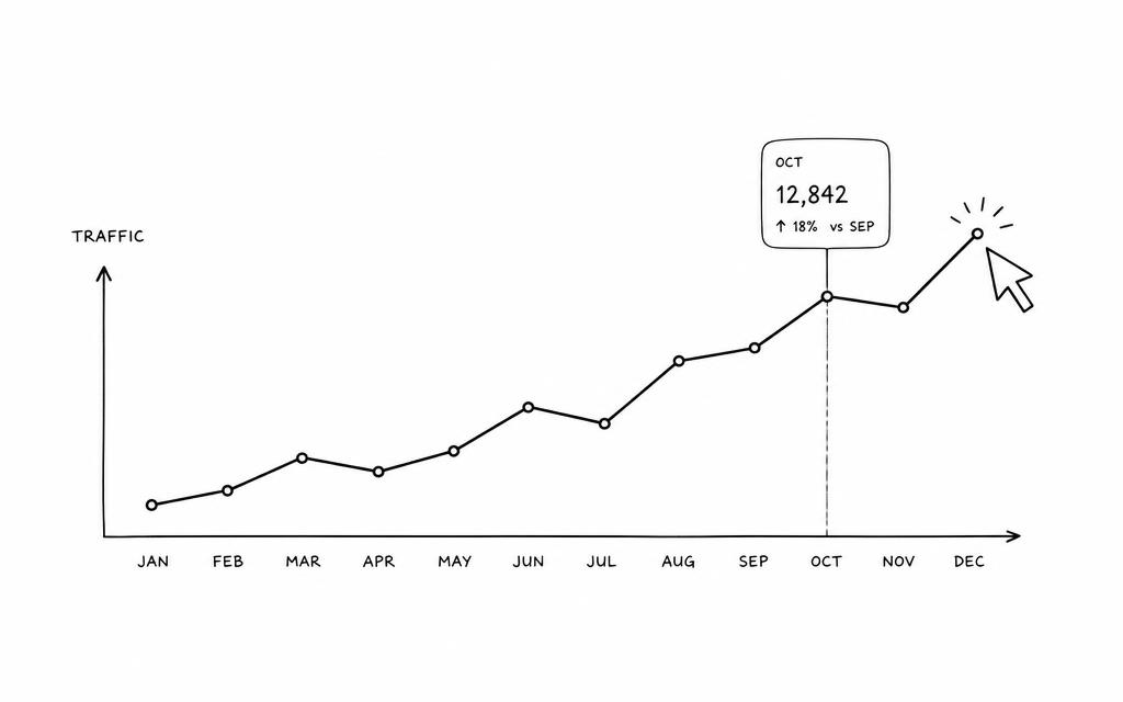 Line drawing of a traffic graph climbing to the right